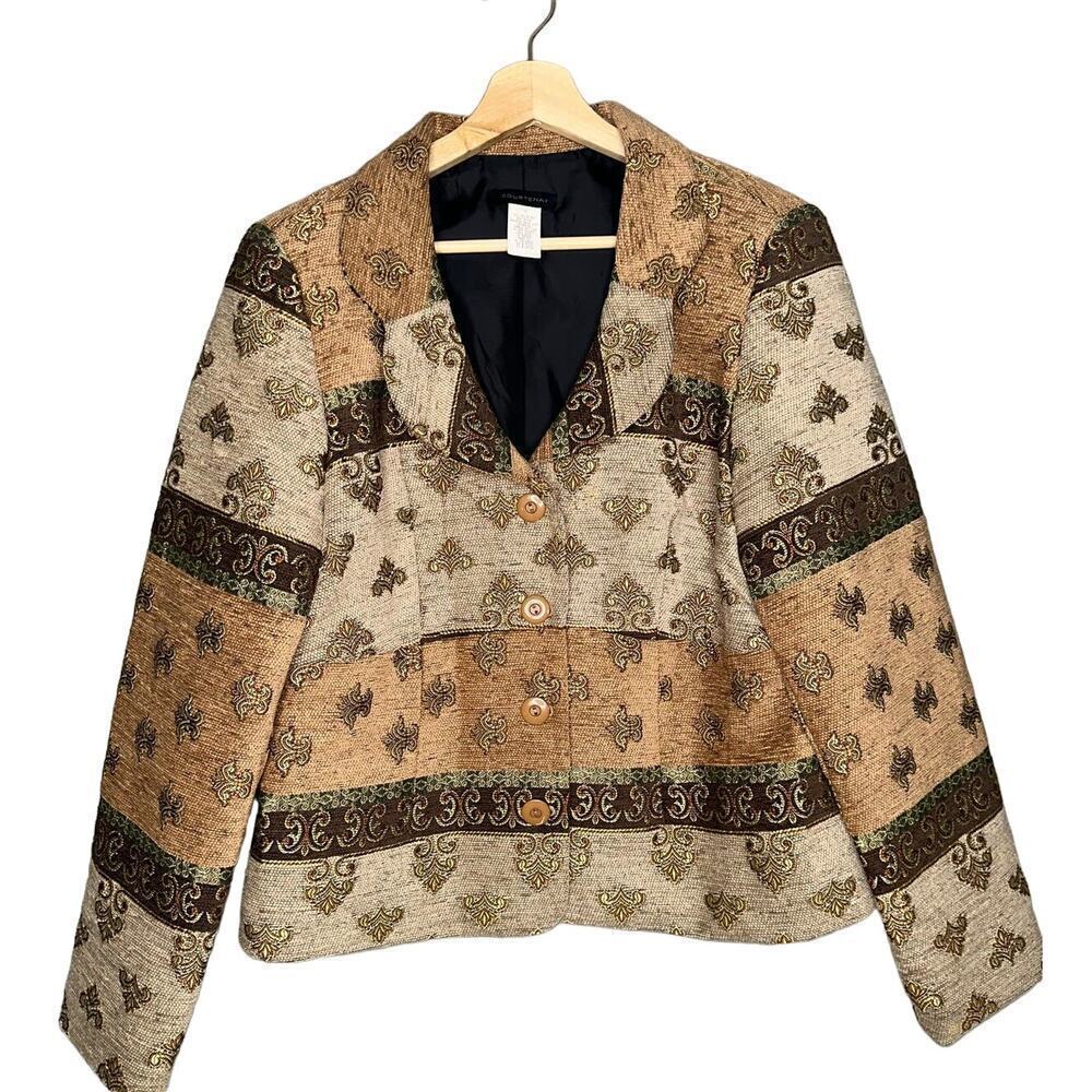 Courtenay Vintage Tapestry Blazer Paisley Embroidery Brown/Tan Size 14